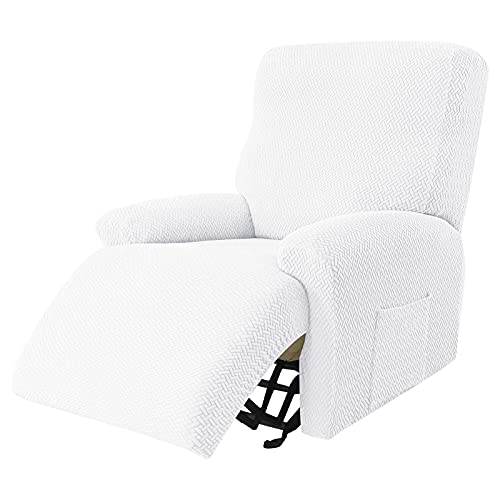 JHLD Stretch Sesselbezug Relaxsessel, 4 Stück Ruhesessel Bezug Jacquard Relaxsessel Bezug Anti-rutsch Ruhesessel Bezüge Abnehmbare Waschbar Für Wohnzimmer-Weiß-1 Sitzer