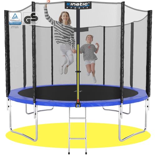 KINETIC SPORTS Trampolin Outdoor SALTO Ø 244 cm - TÜV Rheinland geprüft, Kindertrampolin Gartentrampolin Set mit Netz, Randpolster, USA Sprungtuch – bis 120 kg, Blau