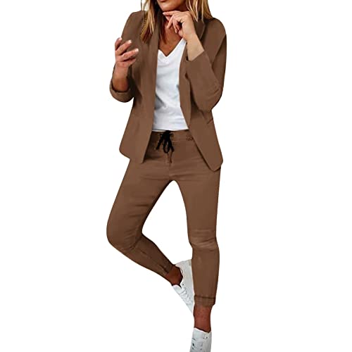 WANGTIANXUE Hosenanzug Damen Gutschein Elegant Business Anzug Set Hosenanzug Blazer Hose 2-teilig Anzug Karo Einfarbig Zweiteiler Sale Angebote Slimfit Festlich Sportlich Hosenanzug Streetwear