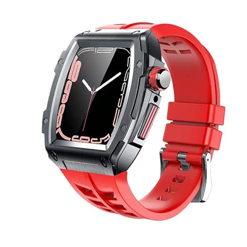 KANUZ Modifikationsset für Apple Watch, 45 mm, Metall-Gummiband, Zubehör für iWatch Serie 7, 6, SE, 5, Aluminiumlegierung, Luxus (Farbe: Rot, Schwarz, Rot, Größe: 44 mm)