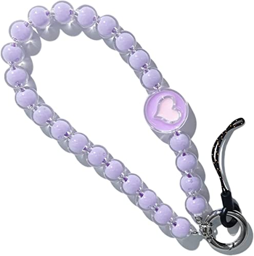 GETSTREE Handy-Lanyard-Gurt, Handgelenk-Lanyard, Handy-Charm-Perlenkette in bonbonfarbener Handy-Kette Jelly Beads Love Handmade Bead Pendant Handy Lanyard (Color : 4, Size : 24cm) (Color : Purple)