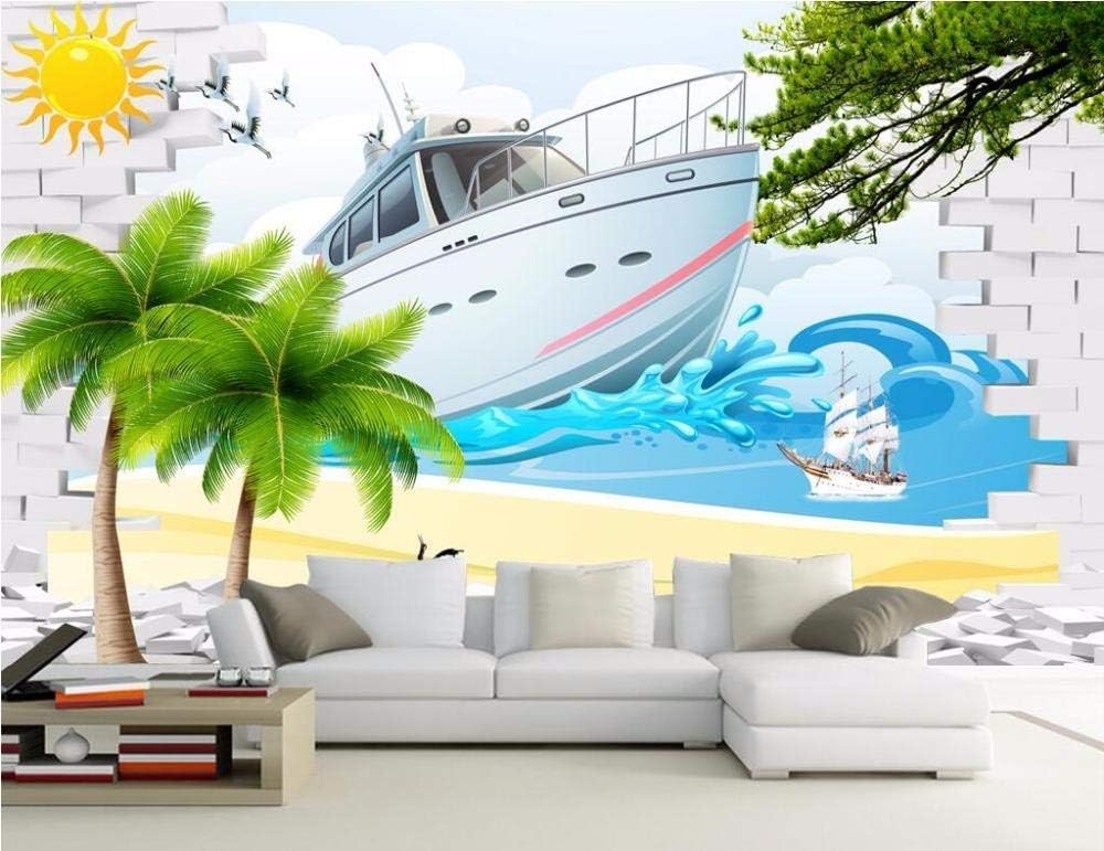 Weiße Backsteinmauern Kreuzfahrtschiff Sea Sun 3D Tapete Poster Restaurant Schlafzimmer Wohnzimmer Sofa TV Dekorative Wand-200cm×140cm