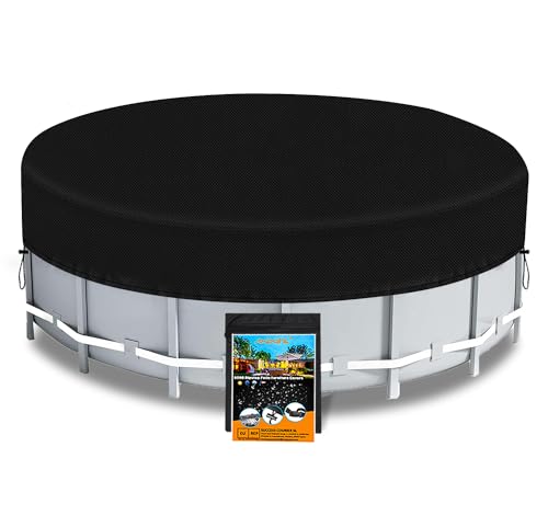 Runde Poolabdeckung,Ø370 Ø470cm Whirlpool-Abdeckung FüR Stock Tank Pool,600D Oxford Solar Abdeckplane für oberirdische Pools,Black (470 * 30CM)