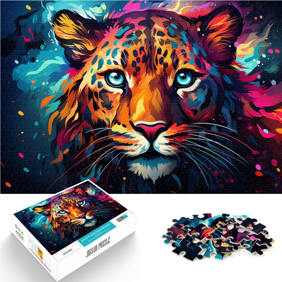 Puzzles Buntes, schönes Leoparden-Puzzle für Erwachsene, 1000 Teile, Holzpuzzle, Familienspiel, Stressabbau, schwieriges Herausforderungspuzzle, 1000 Teile (50 x 75 cm)