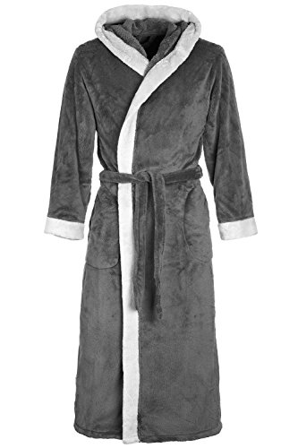 Di Ficchiano Unisex Herren Damen Bademantel mit Kapuze I Morgenmantel flauschig I Nachtwäsche aus edler Mikrofaser I Kimono Farbe: Grey/lightgrey, Gr. XXS