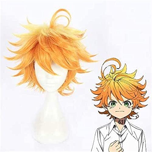 LINLINCD-Anime Coser Wig Anime Cosplay Perücke The Promise Nightland Emma Orange Kurze Kurze Kurze Kurzfristig Comic Karneval Weihnachten Party Alltag Männer Frauen Mode Perücke