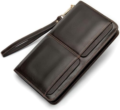 VSULZVNU Business Dual Pocket Herren Portemonnaie Lange Geldbörse mit Mehrere Kartenfächer Echtes Leder Herren Handtasche Clutch