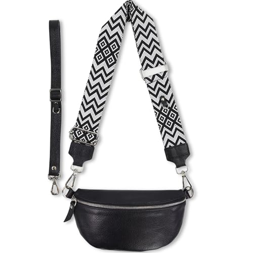 Blade Bauchtasche Damen Echtleder, stylisch Umhängetasche Damen, Crossbody Bag Damen mit 2 abnehmbaren verstellbaren Schultergurten - Brusttasche für Frauen-Schwarz (Klein/OPT-1)