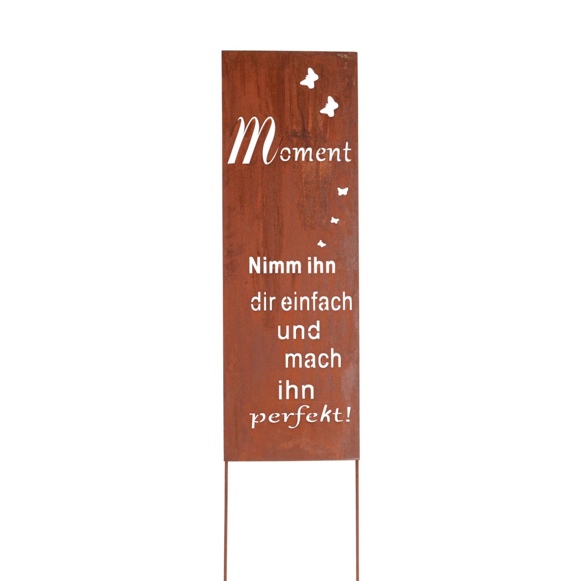 UNUS Gartendekoration Roststecker Metallschild mit Spruch Moment 90 x 30,5 cm