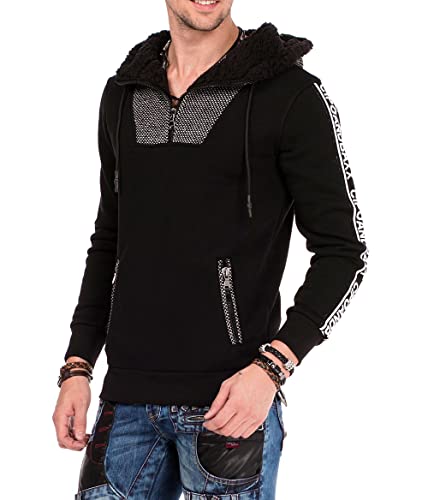 Cipo & Baxx Herren Sweatpullover Kapuzen Pullover Hoodie Sweater Langarmshirt Schwarz M