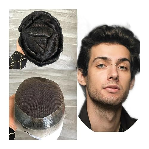 Herren-Haarteile, Männer Toupet Echthaar Männer Ersatz Haarteile Französisch Spitze Zentrum PU Um Männliche Haar Prothese Natürliche Welle Haar Einheit, für tägliche Kostüme, Cosplay, Party (Color :