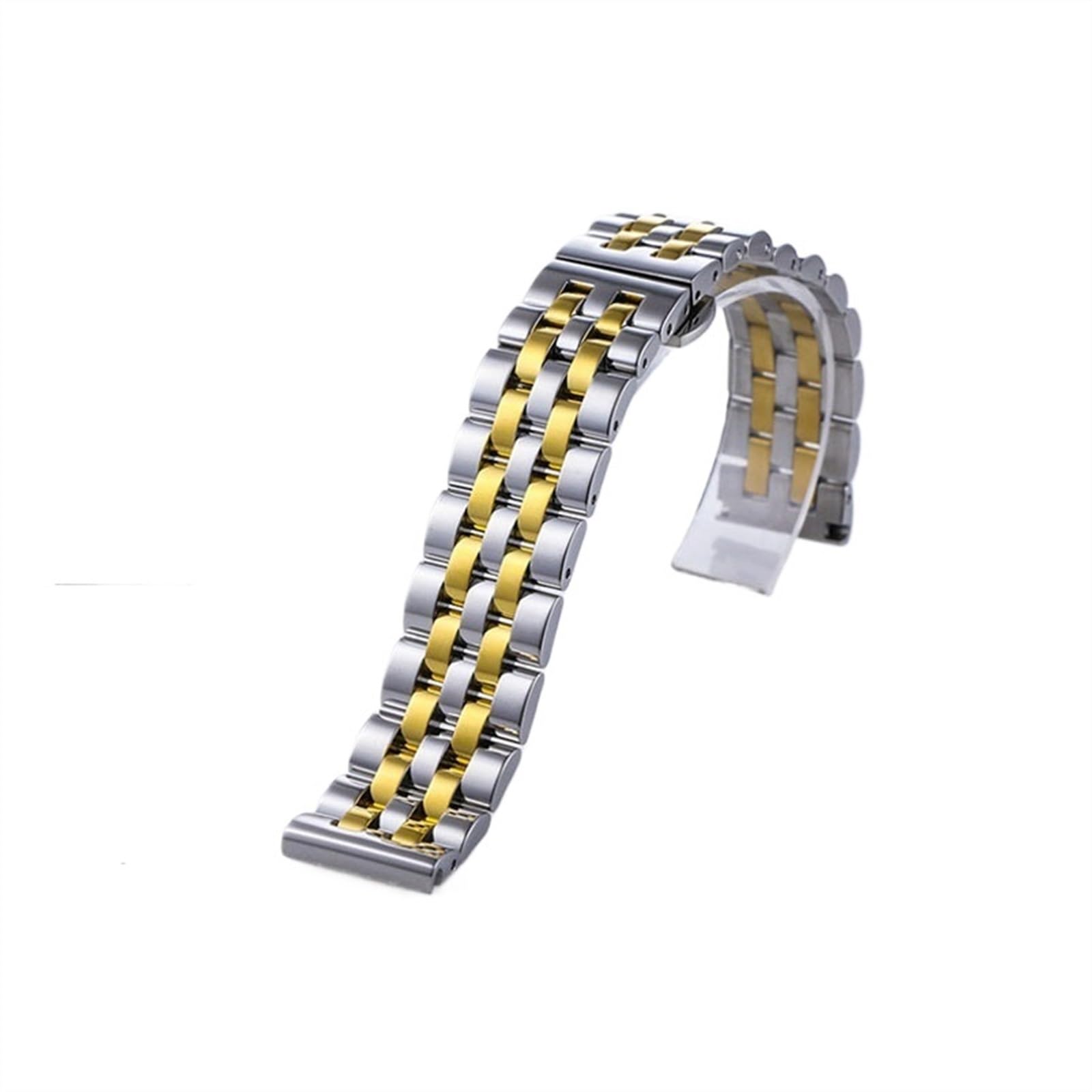 THBGTCNQ Flaches, gebogenes Endband, geeignet for herkömmliche 18–26 mm Uhrenarmbänder aus Edelstahl, Ersatzband(Silver Gold,24mm)