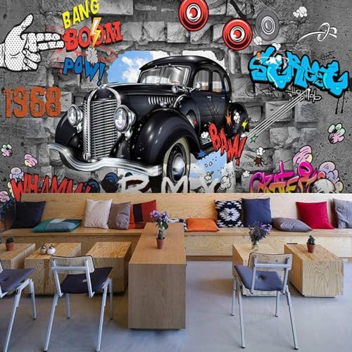 Cartoon Auto Graffiti Weinlese 3D Tapete Poster Restaurant Schlafzimmer Wohnzimmer Sofa TV Dekorative Wand-300cm×210cm