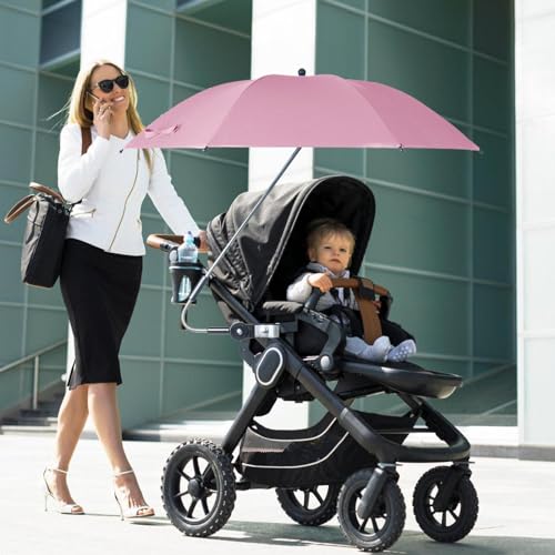 Kinderwagen-Sonnenschirm, universeller Regenschirm mit Klemme, 360 Grad verstellbarer UV-Schutz, Kinderwagen-Sonnenschutz, wasserdichter Regenschirm für Trolley, Fahrrad, Rollstuhl, Strandkorb