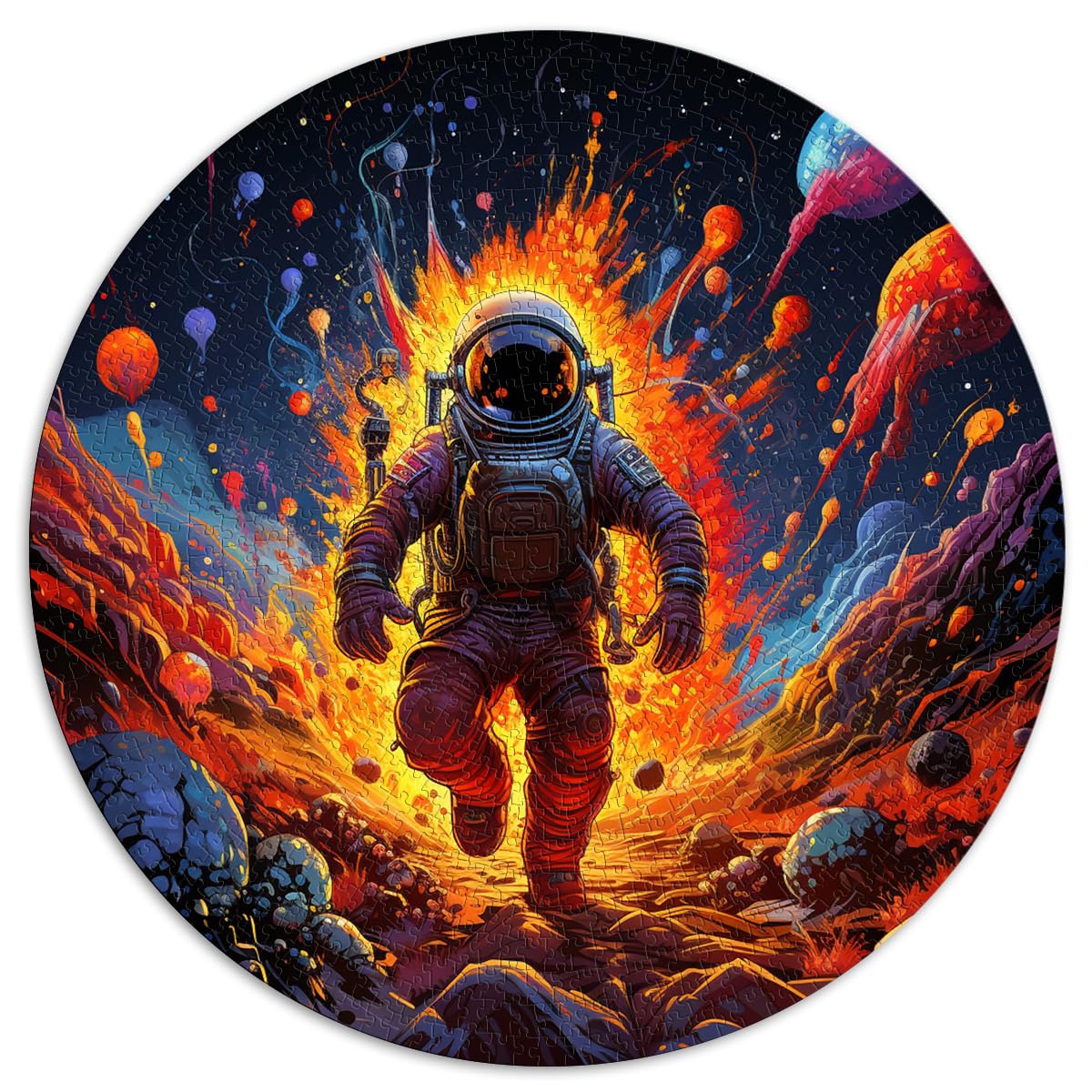 Puzzles für Puzzle Neon Landscape Astronau 1000-teiliges Puzzle für Erwachsene 26,5x26,5 Zoll Puzzle Lernspiele Anspruchsvolle Puzzles für