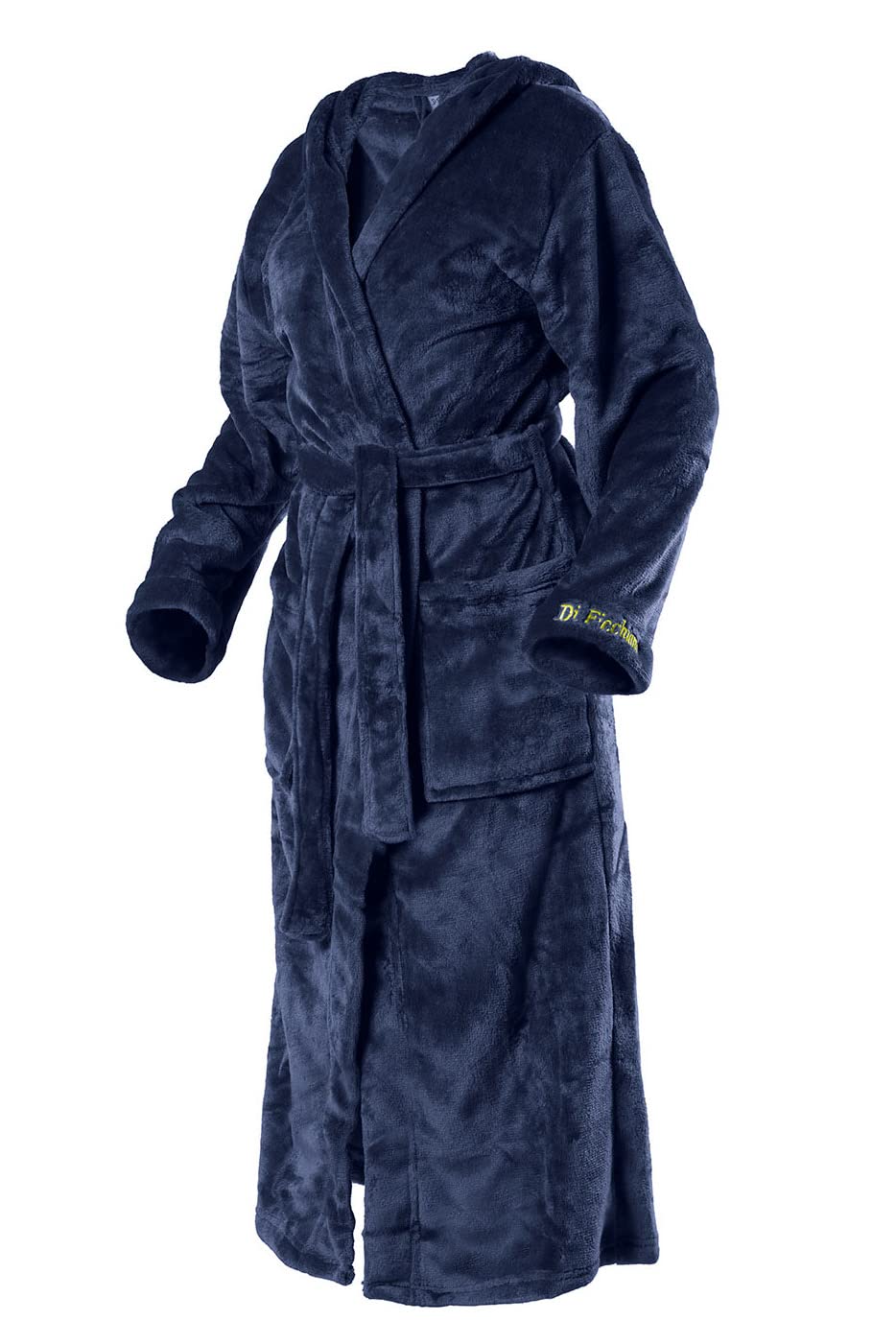 Di Ficchiano Unisex Herren Damen Bademantel mit Kapuze I Morgenmantel flauschig I Nachtwäsche aus edler Mikrofaser I Kimono Farbe: Shiny-Navy, Gr. M