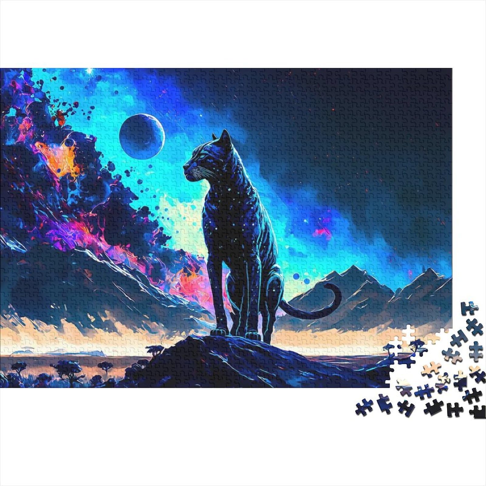 Kunstpuzzle für Erwachsene 1000 Teile Neon Panther für Erwachsene 1000 Teile Puzzlegeschenke Entspannungspuzzlespiele - Denksportpuzzle (Größe 75x50cm)