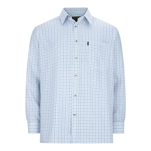 WALKER AND HAWKES Herren Langarmshirt im Country-Stil - mit Baumwollanteil - pflegeleicht - kariert - Blau - L (42'')