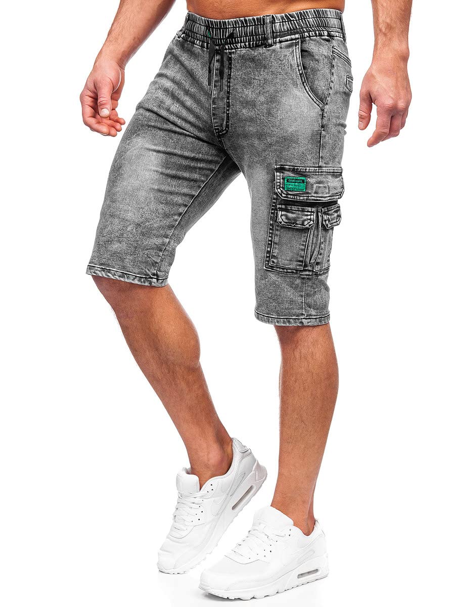 BOLF Herren Kurze Jeanshose Shorts Bermudas Jeans Short Kurze Hose Cargo Cargoshorts Destroyed Used Look Denim Stretch Freizeithose HY820 Schwarz M [7G7]