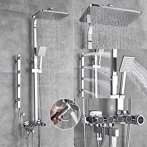 AJYBYUKJ Weißgoldenes Duscharmatur-Set mit 5-Funktionsschalter, Wandmontage, Regenduschkopf mit Handbrause, Badewannenauslauf, Bidet-Mischbatterie, Schwarzgold, Chromsilber Beauty Comes