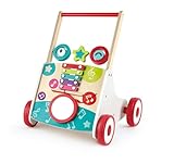 Hape My First Musical Walker, Wooden Push Along Baby Walker Trainer with Music Box & Activities, 10 Months and Up, Colourful