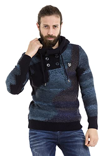 Cipo & Baxx Herren Strickpullover Muster Farbverlauf Kapuze Sweater Pulli Hoodie CP261 Dunkelblau M