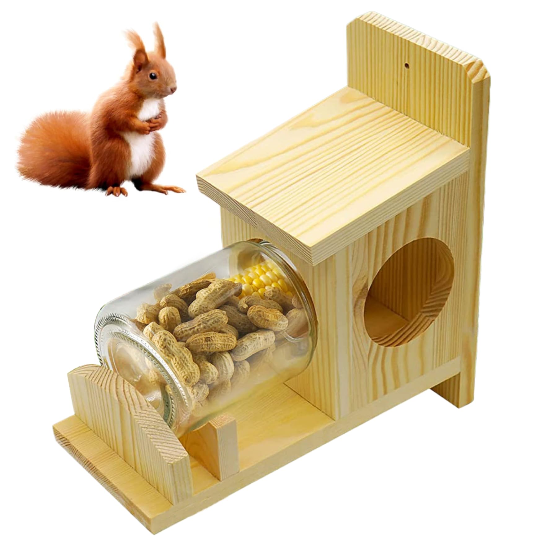 Eichhörnchen -Feeder Natural Holz Eichhörnchen -Feeder für Außenglas Eichhörnchen Haus mit Abnehmbarer Frontplatte Eichhörnchen Picknicktisch Feeder 10.5 * 10,5 * 5,5 Zoll Garten