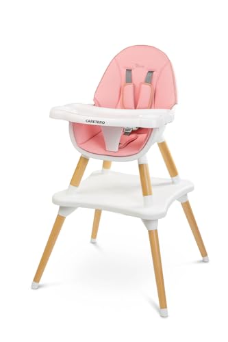 CARETERO Tuva Baby Hochstuhl - Skandinavisches Design - Baby Essstuhl von 6 Monaten bis 3 Jahre - Max. Belastung 15 kg - 2in1 Hochstuhl oder Stuhl + Tisch - Verstellbares Tablett - Rosa