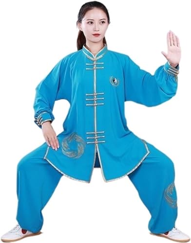 WLLKIY Kampfkunst-Uniform, Kung-Fu-Anzüge, langärmelige Tai-Chi-Kleidung, chinesisches traditionelles Taiji, Outdoor-Sprots,Blau-L