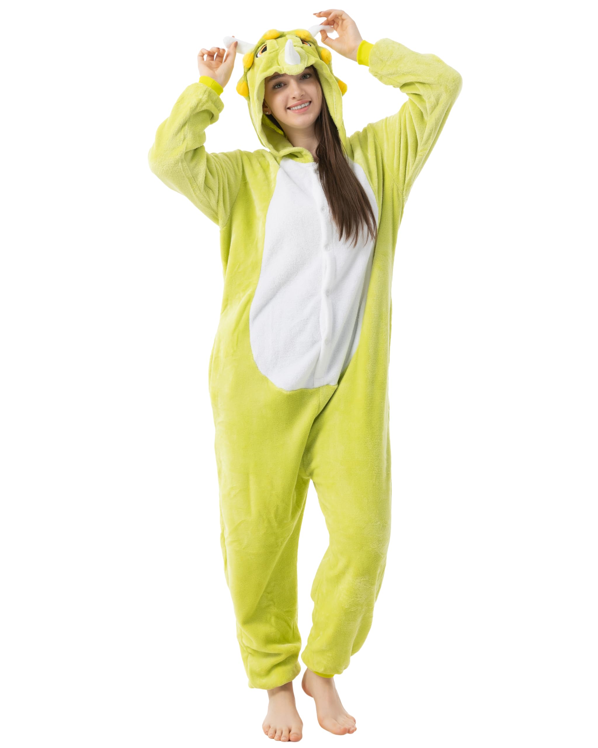 Katara 1744 -Dinosaurier grün Kostüm-Anzug Onesie/Jumpsuit Einteiler Body für Erwachsene Damen Herren als Pyjama oder Schlafanzug Unisex - viele Verschiedene Tiere