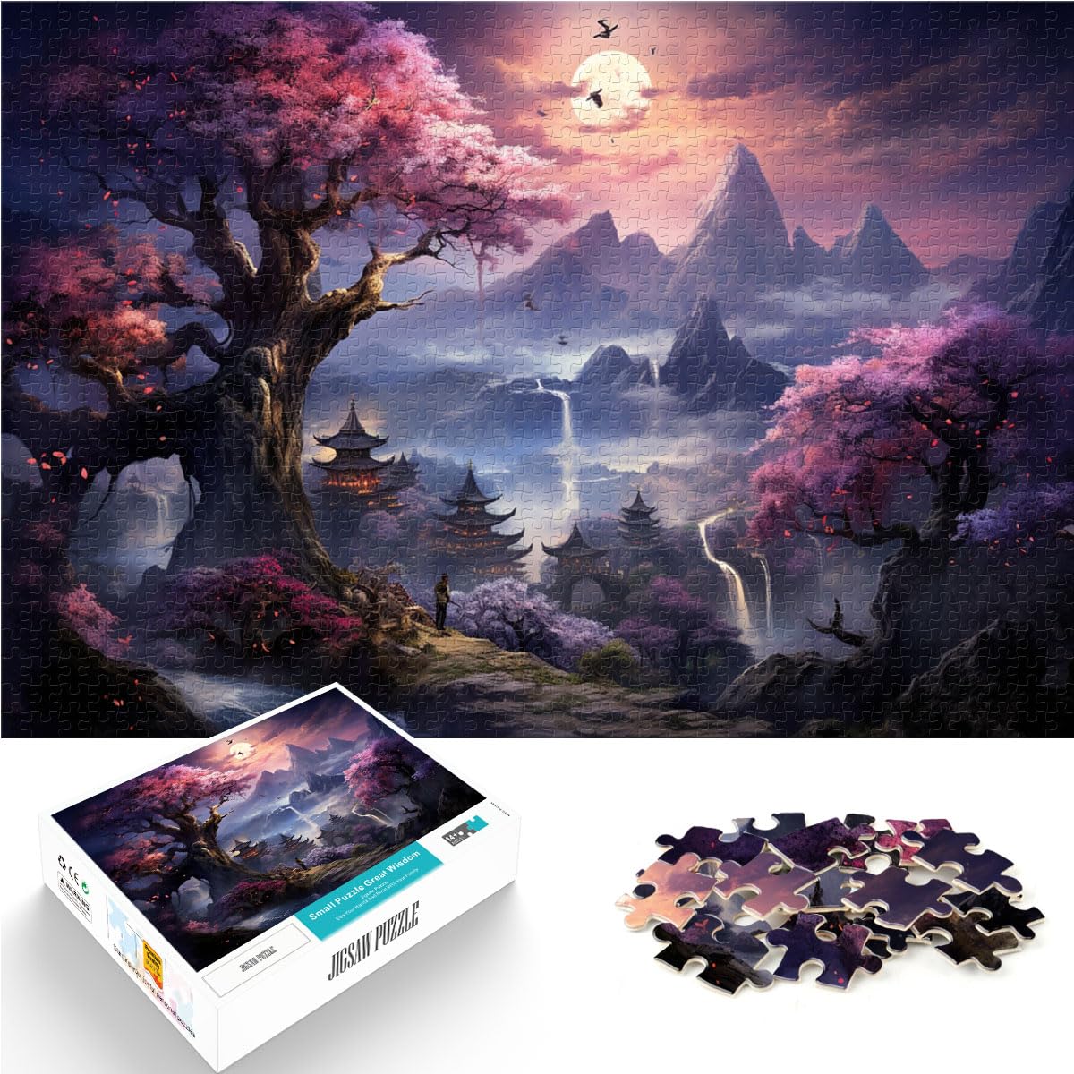 Puzzle für Puzzle Japanische Kirschblüten-Landschaftskunst 1000-teiliges Puzzle Holzpuzzle Geschenke für Freunde und Familie 1000 Teile (50 x 75 cm)