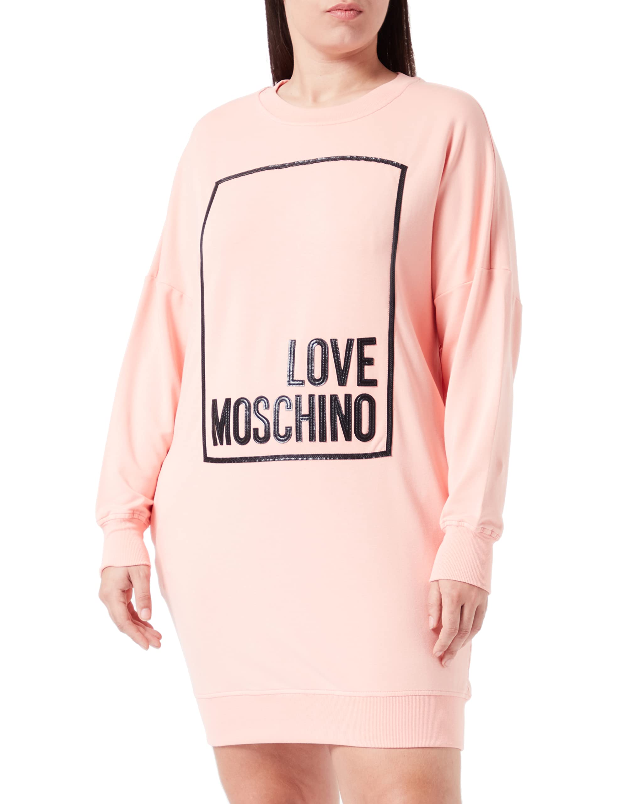 Love Moschino Damen Relaxed Fit Long Sleeves With Logo Box Design Dress, Rosa, 40 EU