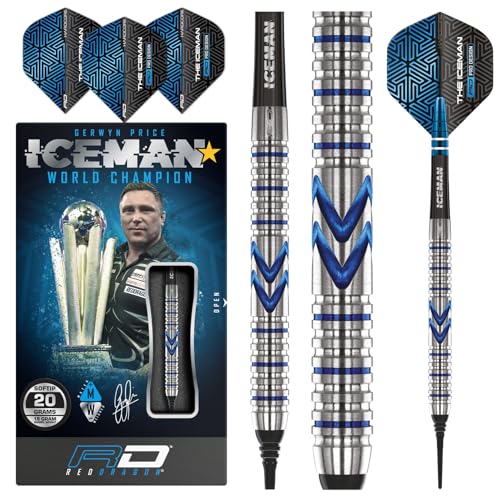 RED DRAGON Gerwyn Price Iceman Midnight Edition 20 Gramm Premium Wolfram Softip Dart Set mit Flüge und Schäften