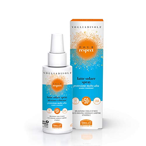 Helan, Vogliadisole Respect Sonnencreme 50+ Spray, hoher Sonnenschutz 50+ gegen Erytheme und Sonnenbrand, feuchtigkeitsspendende Körpercreme Water Resistant mit Vitamin E gegen UVA/UVB-Strahlen 100 ml