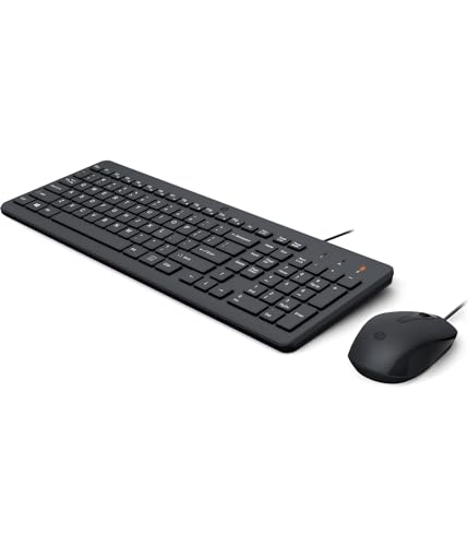 HP 150 Tastatur und Maus mit Kabel - (1600 DPI, LED-Anzeige, USB-A, 12 Tastenkombinationen, Windows 10, Windows 11) Spanisch QWERTY, Schwarz