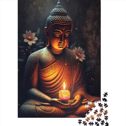 Buddha neben Lotus Holzpuzzle Puzzles für Erwachsene Teenager 1000-teiliges Puzzle für Erwachsene Lernspielzeug Familienspiele (Größe: 75 x 50 cm)