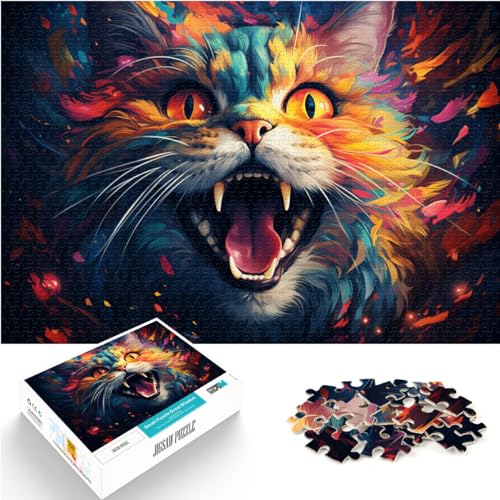 Puzzles, Geschenke, Spielzeug, Psychedelische, Bunte, süße Katze, 1000 extragroße Teile, Holzpuzzle, einzigartige Geburtstags, 1000 Teile (50 x 75 cm)