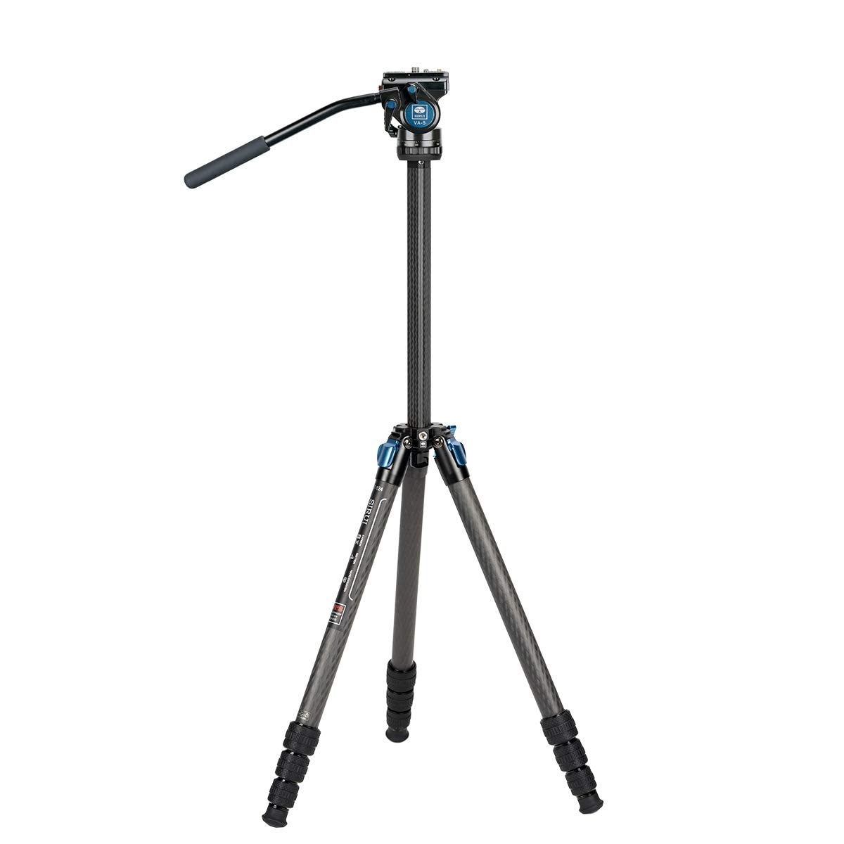 SIRUI ST-124+VA-5 Wasserdichtes Carbonfaser-Stativ mit Panorama-Fluid-Videokopf, dreieckige Mittelsäule, kompaktes Reisestativ für DSLR-Kameras, 4 Sektionen, max. 166cm, Belastung 3KG