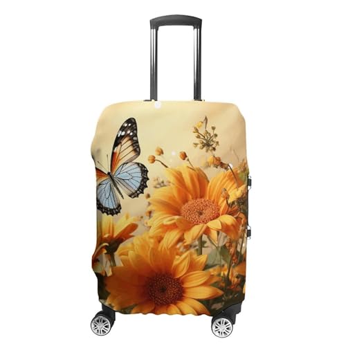 CSGJMYGS Reisegepäck-Abdeckung, elastisch, waschbar, modisch, kratzfest, Flamingos, Partykoffer, Schutz, passend für 45,7 - 81,3 cm Gepäck, Süße Sonnenblume und Schmetterling, L