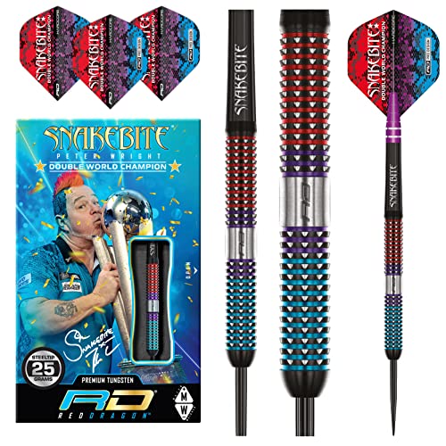 RED DRAGON Peter Snakebite Wright Spirit 25 Gramm Premium Tungsten Darts Set mit Flights und Stielen