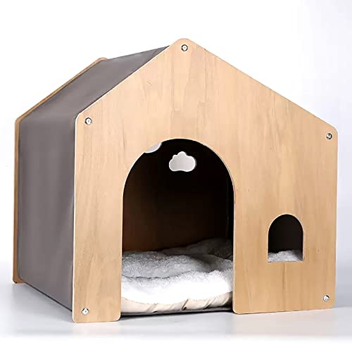 Katzenhäuser for Hauskatzen, Katzenhaus, Holz-Katzenhaus mit Kissen, Katzenunterstand, Katzenhäuser & Eigentumswohnungen, Hundehütten for Kleine Hunde ( Color : Gray )