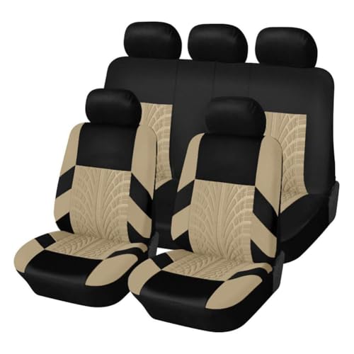 Ashild Auto Sitzbezüge Sets für Nissan Micra K13 2010-2017, Stoff Autositzbezüge Schonbezüge Sitzbezug Sitzschoner Vorne Und Hinten Atmungsaktiv Zubehör,D/Beige