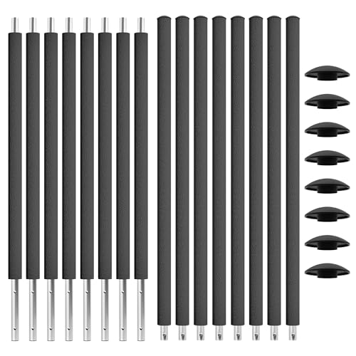 Kinetic Sports Netzstangen Komplett-Set 8 Stück | Ersatzteil für Gartentrampoline Ø 240-480 cm | Ersatz Metall Netzpfosten inkl. Schaumstoffpolster und Abdeckkappen | Stange Ø 25 mm