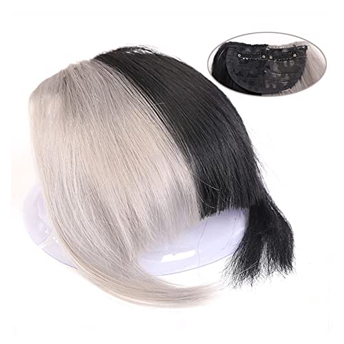 Pony-Haarspange, Clip-in-Pony, französischer Pony, dicke, gebogene Pony-Verlängerung, 15,2 cm, kurzer synthetischer Pony, Fransen mit Schläfen, Haarteile for Frauen und Mädchen,Falscher Pony für Frau