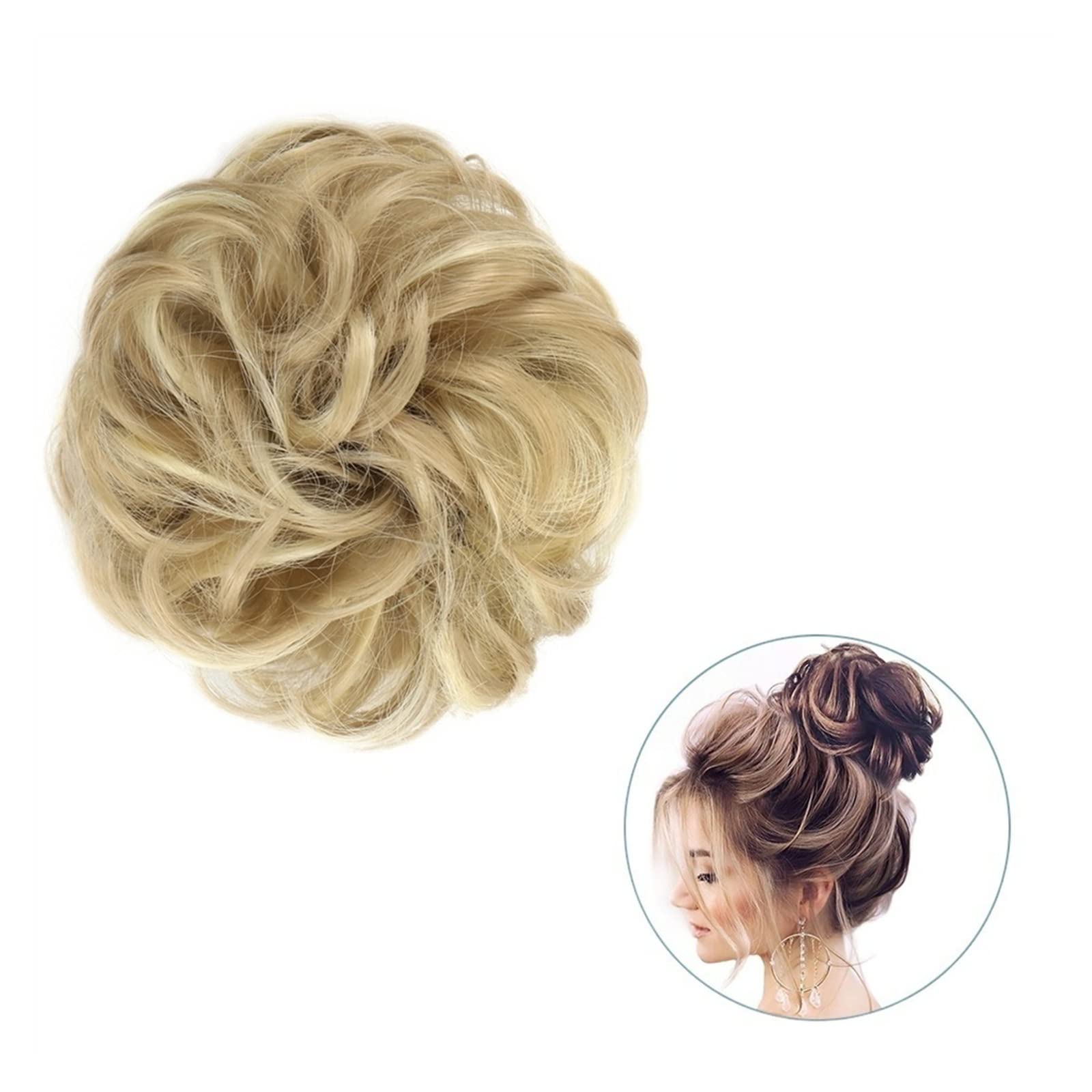 Bun Haarteile 1 Stück rund ums Haar, Pferdeschwanz, Donut-Haarknoten, Haarschmuck for Frauen, synthetischer, unordentlicher, lockiger, gewellter Scrunchie-Chignon mit Gummibandwickel Brötchen-Haarteil