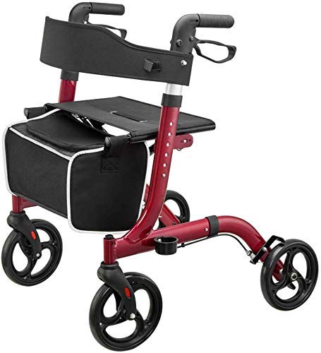 Faltbarer Rollator für Senioren, leichter Gehwagen mit Sitz und Rädern, medizinische Gehhilfen, ältere Menschen, Rollator aus Aluminiumlegierung, Mobilitätshilfe, Rot