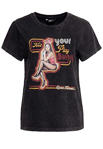 Queen Kerosin Damen Acidwashed | Boyfriend T-Shirt | Regular Fit | Frontprint | Kurzarm | Roll-Up Sleeves | Wine Red | Tattoo | Soutch Dakota Not Your Playbunny