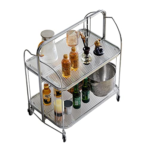 IMYOGI Exquisiter Trolley aus gehärtetem Glas im mittleren Antik-Stil, doppelt klappbarer mobiler Beistelltisch, transparenter Couchtisch im Wohnzimmer-Ins-Stil, Regal aus Edelstahl (Farbe: A)