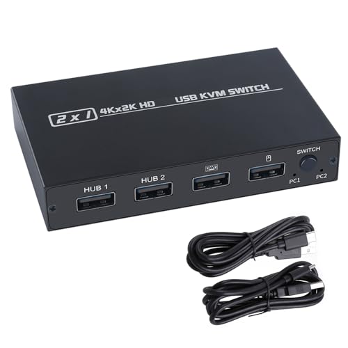 YYSQL Plugs and Play HDTV-Umschalter mit 2 Anschlüssen und HDCP 1.4 USB-Hubs, Unterstützung für Monitoring, Hosts, Teilen von Tastaturen