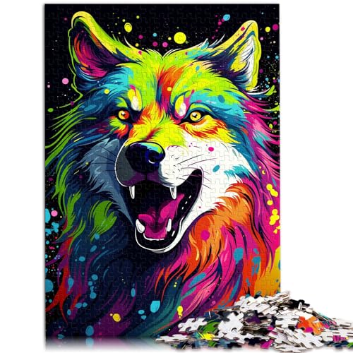 Puzzles Gift Street Bunter Wolf Puzzle 1000 Teile Holzpuzzle Spaß für Aktivitäten zu Hause, Geburtstagsgeschenk, Reisegeschenke, 1000 Stück (50 x 75 cm)